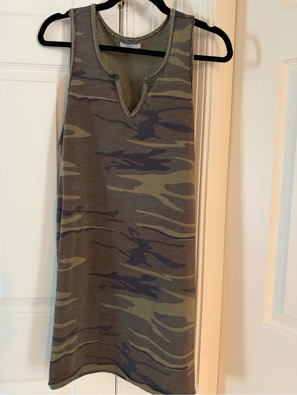 Z Supply Olive Green Camo Notch-Neck Sleeveless Mini Dress